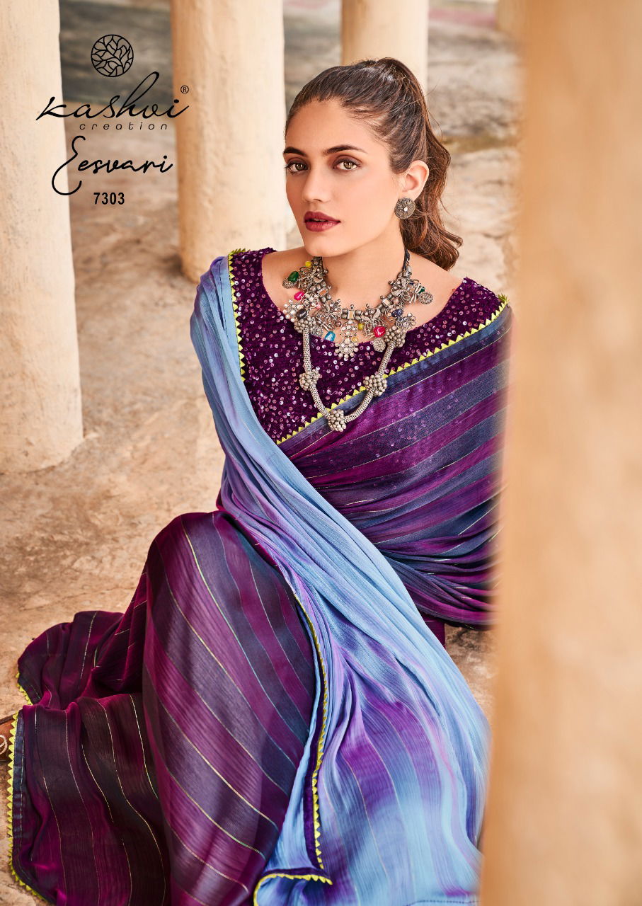 Kashvi Eesvari Party Wear Printed Stain Fancy Saree Collection